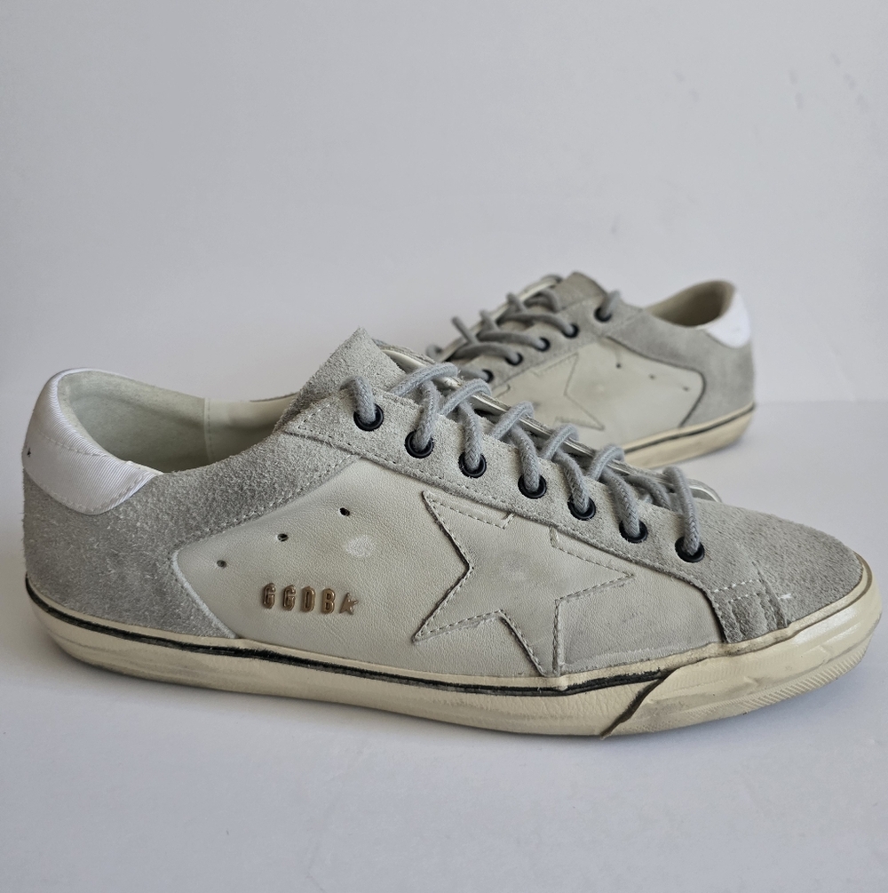 Men Golden Goose Superstar Black Gray Leather Sneakers Size 43 EU